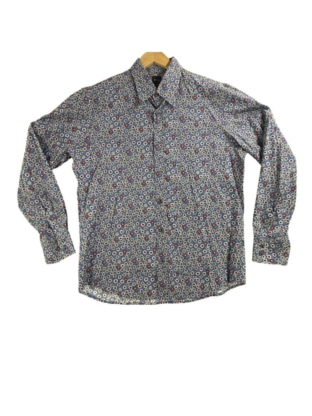 BOSS Hugo Boss Shirt Mens Large Blue Floral AOP Button Up Long Sleeve Slim Fit